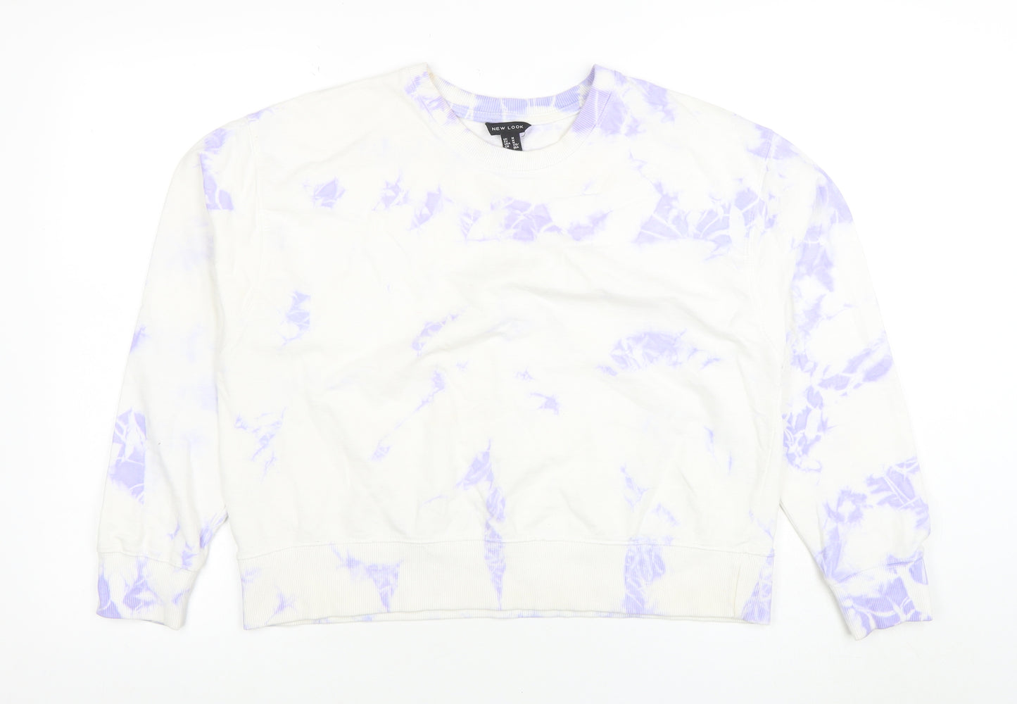 New Look Womens White Purple Tie Dye Pullover Sweatshirt M