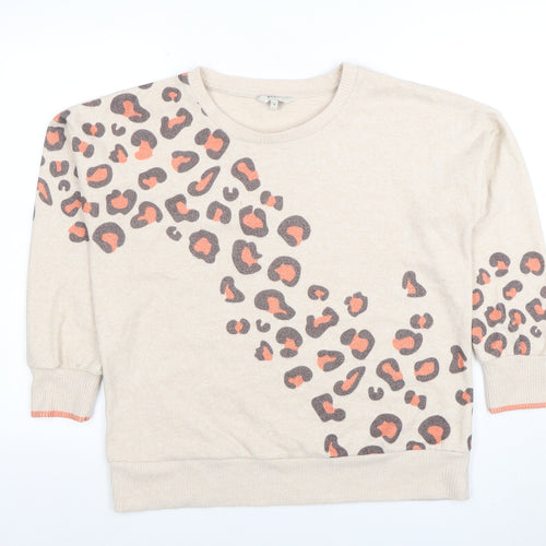 Next Womens Beige Leopard Print Crew Neck Jumper Size 16