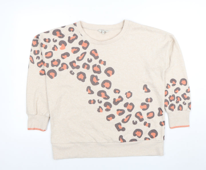 Next Womens Beige Leopard Print Crew Neck Jumper Size 16