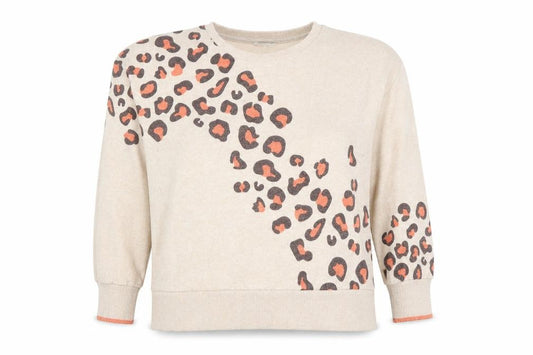 Front view of Next women’s beige leopard print crew neck jumper, size UK 16