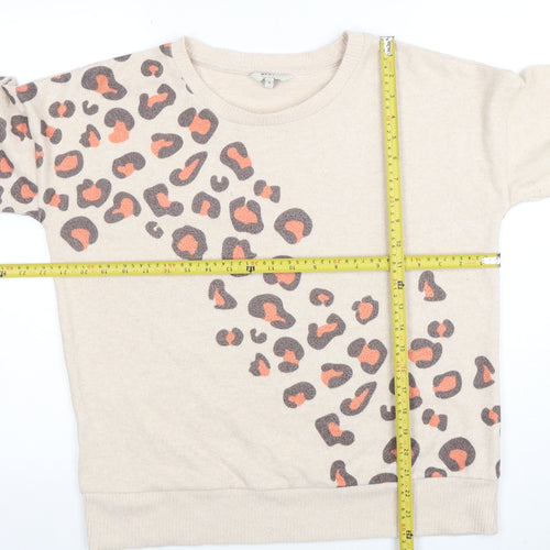 Next Womens Beige Leopard Print Crew Neck Jumper Size 16
