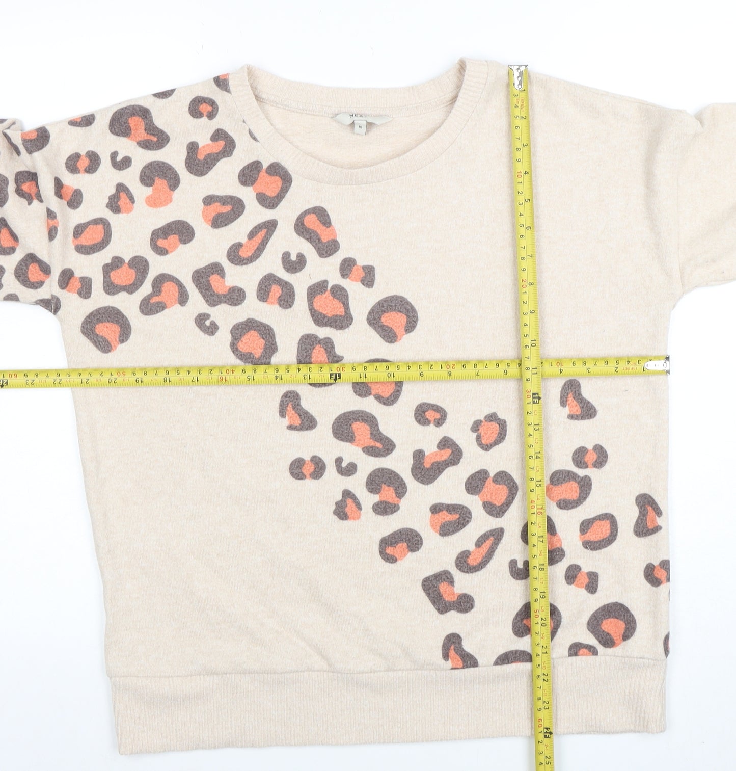 Next Womens Beige Leopard Print Crew Neck Jumper Size 16