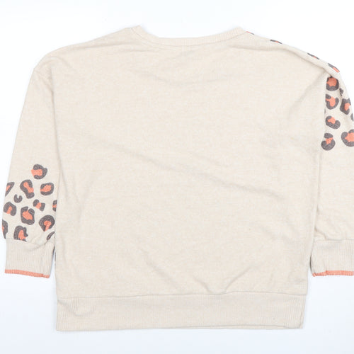 Next Womens Beige Leopard Print Crew Neck Jumper Size 16