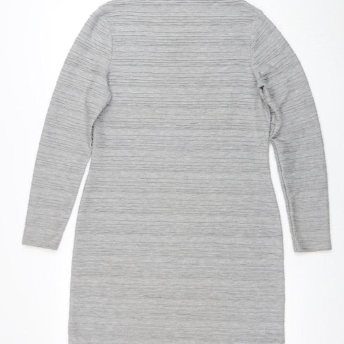 Marks and Spencer Women’s Grey Size 12 Roll Neck Ribbed Knit Bodycon Midi Dress
