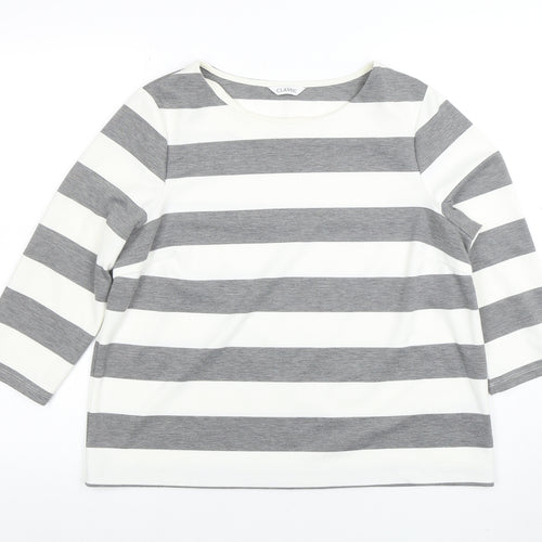 Marks and Spencer Women's Grey Striped 3/4 Sleeve Jersey Top Size 16