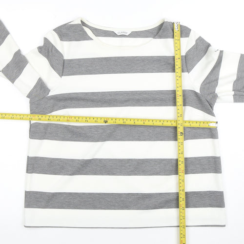Marks and Spencer Women's Grey Striped 3/4 Sleeve Jersey Top Size 16