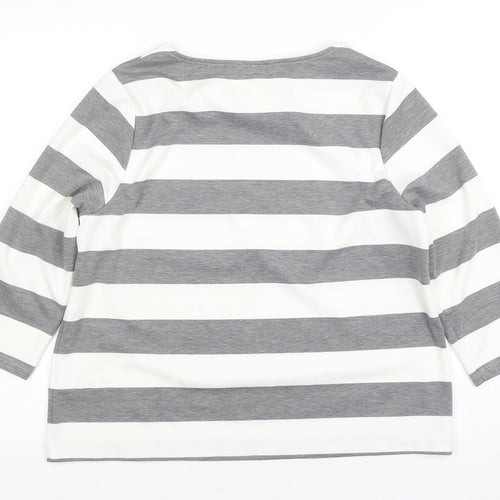 Marks and Spencer Women's Grey Striped 3/4 Sleeve Jersey Top Size 16