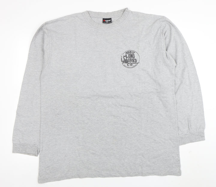 RAMO Men's Grey Long Sleeve Surf Graphic T-Shirt 2XL