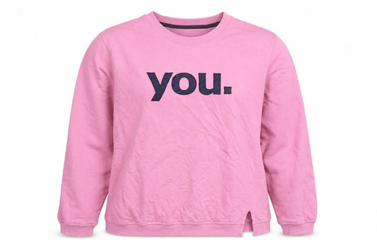 Front view of ESPRIT Women Pink Pullover Sweatshirt, size 12, Cotton Blend Long Sleeve