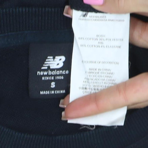 New Balance Womens Black Small Pullover Sweatshirt Cotton Blend