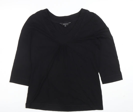 EAST Womens Black V-Neck 3/4 Sleeve Stretch Jersey Top Size 12