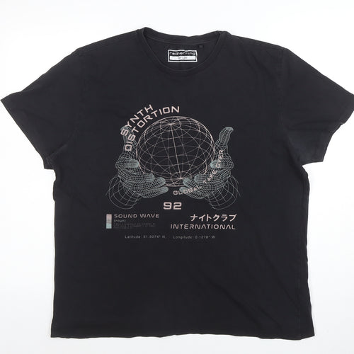 Red Herring Men's Black Graphic Print Cotton T-Shirt Size L