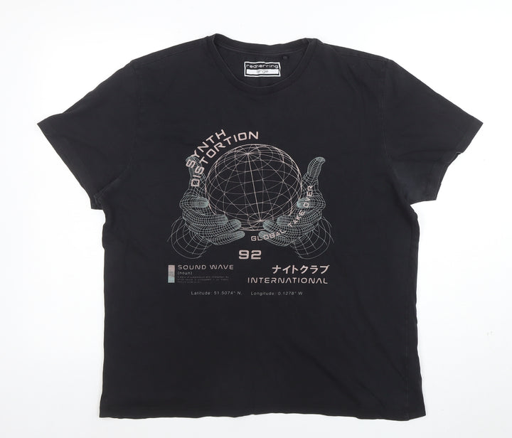 Red Herring Men's Black Graphic Print Cotton T-Shirt Size L