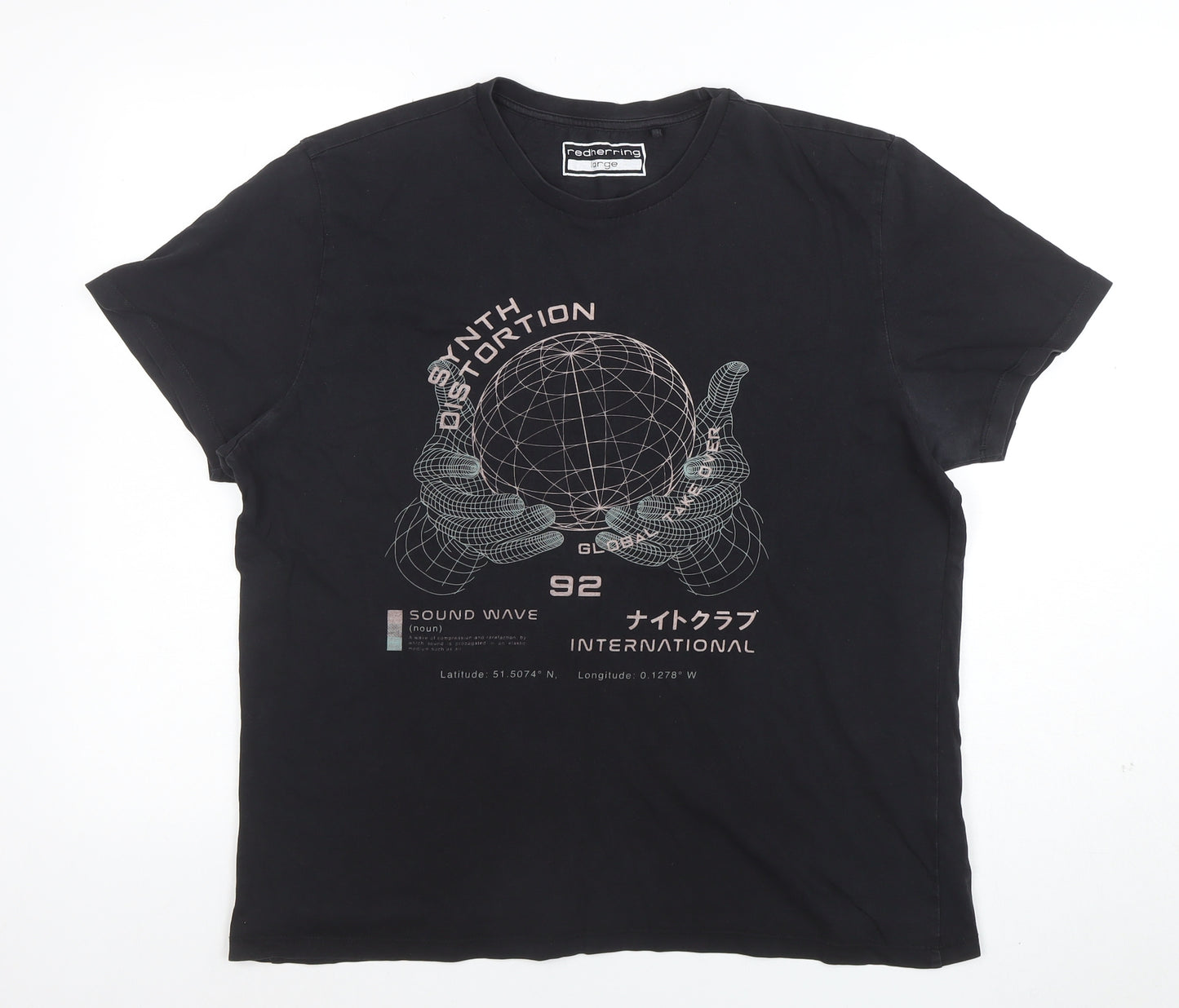 Red Herring Men's Black Graphic Print Cotton T-Shirt Size L