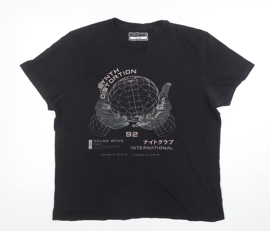 Red Herring Men's Black Graphic Print Cotton T-Shirt Size L