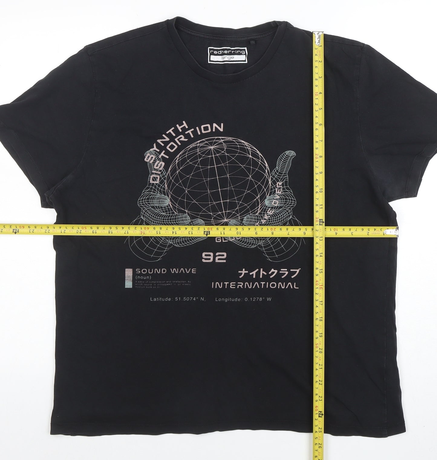Red Herring Men's Black Graphic Print Cotton T-Shirt Size L