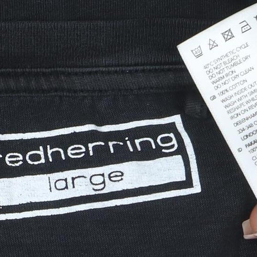 Red Herring Men's Black Graphic Print Cotton T-Shirt Size L