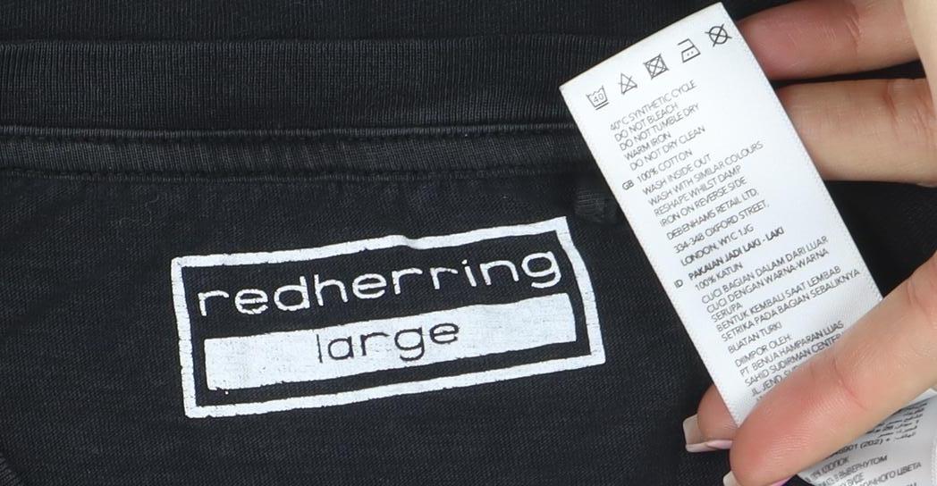 Red Herring Men's Black Graphic Print Cotton T-Shirt Size L