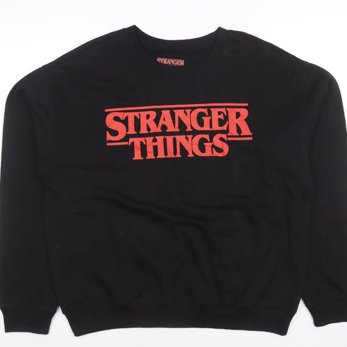 Netflix Stranger Things Black Sweatshirt Women L Cotton Blend Crew Neck