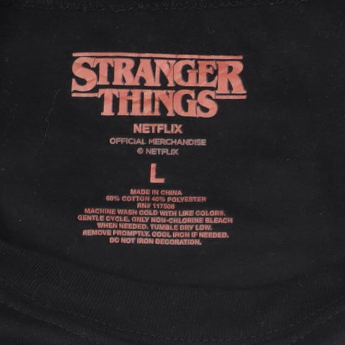 Netflix Stranger Things Black Sweatshirt Women L Cotton Blend Crew Neck