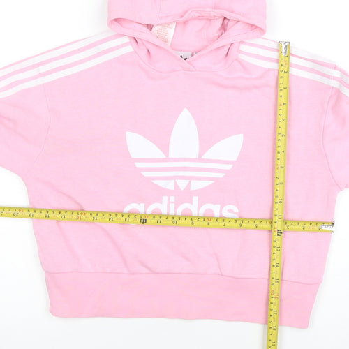 adidas Girls Pink Hooded Pullover Hoodie 13-14 Years Logo Lightweight
