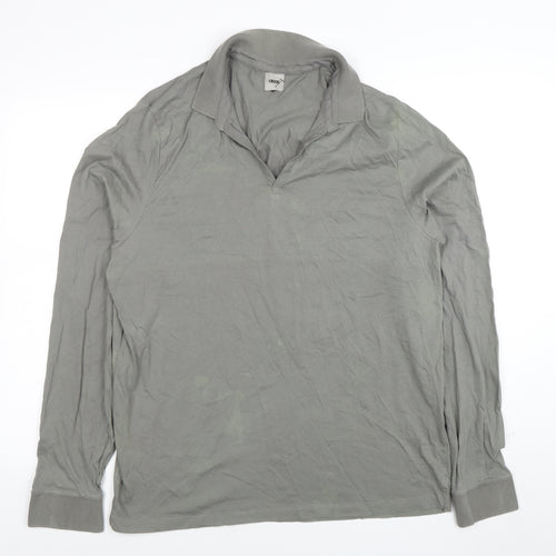 ASOS Men's Grey Long Sleeve Cotton Polo Shirt 2XL Regular Fit