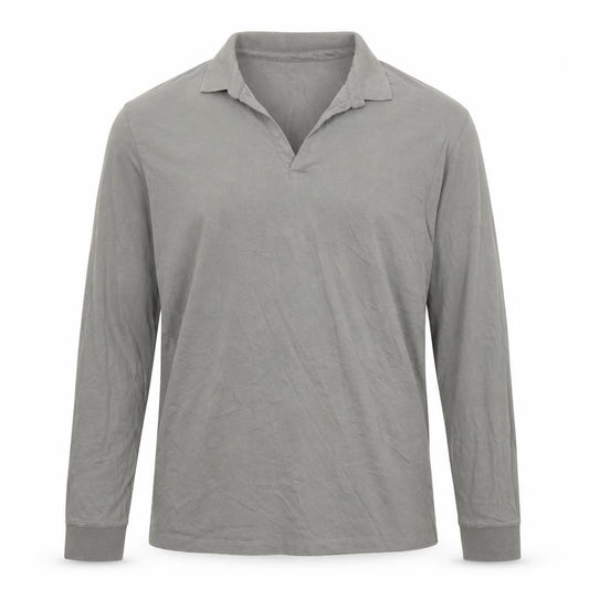 Front view of ASOS Men's Grey Long Sleeve Cotton Polo Shirt 2XL Regular Fit