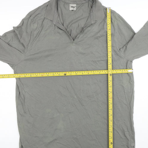 ASOS Men's Grey Long Sleeve Cotton Polo Shirt 2XL Regular Fit