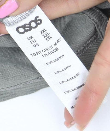 ASOS Men's Grey Long Sleeve Cotton Polo Shirt 2XL Regular Fit