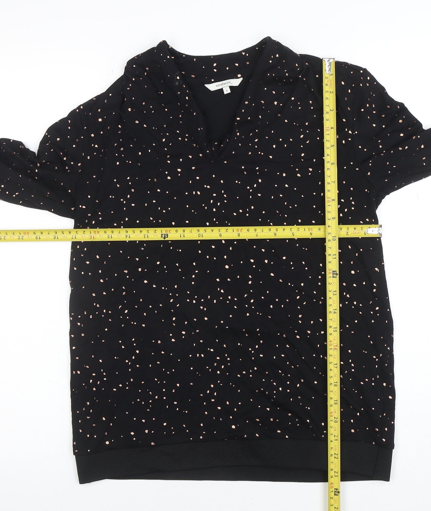 Sandwich Women Black Polka Dot Long Sleeve Tunic Blouse Size S