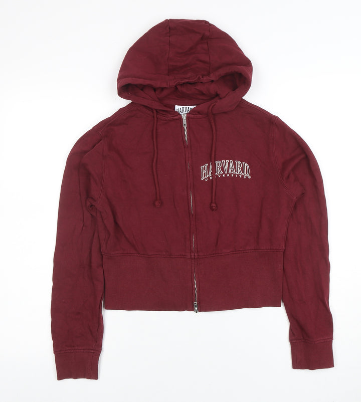 Harvard Women Burgundy Small Full Zip Hoodie 100% Cotton
