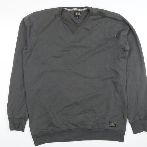 Solid Men's Grey Crew Neck Pullover Sweatshirt Size L