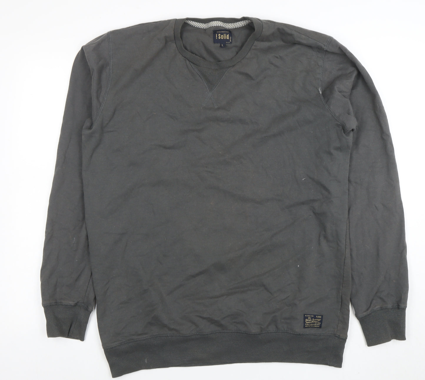 Solid Men's Grey Crew Neck Pullover Sweatshirt Size L