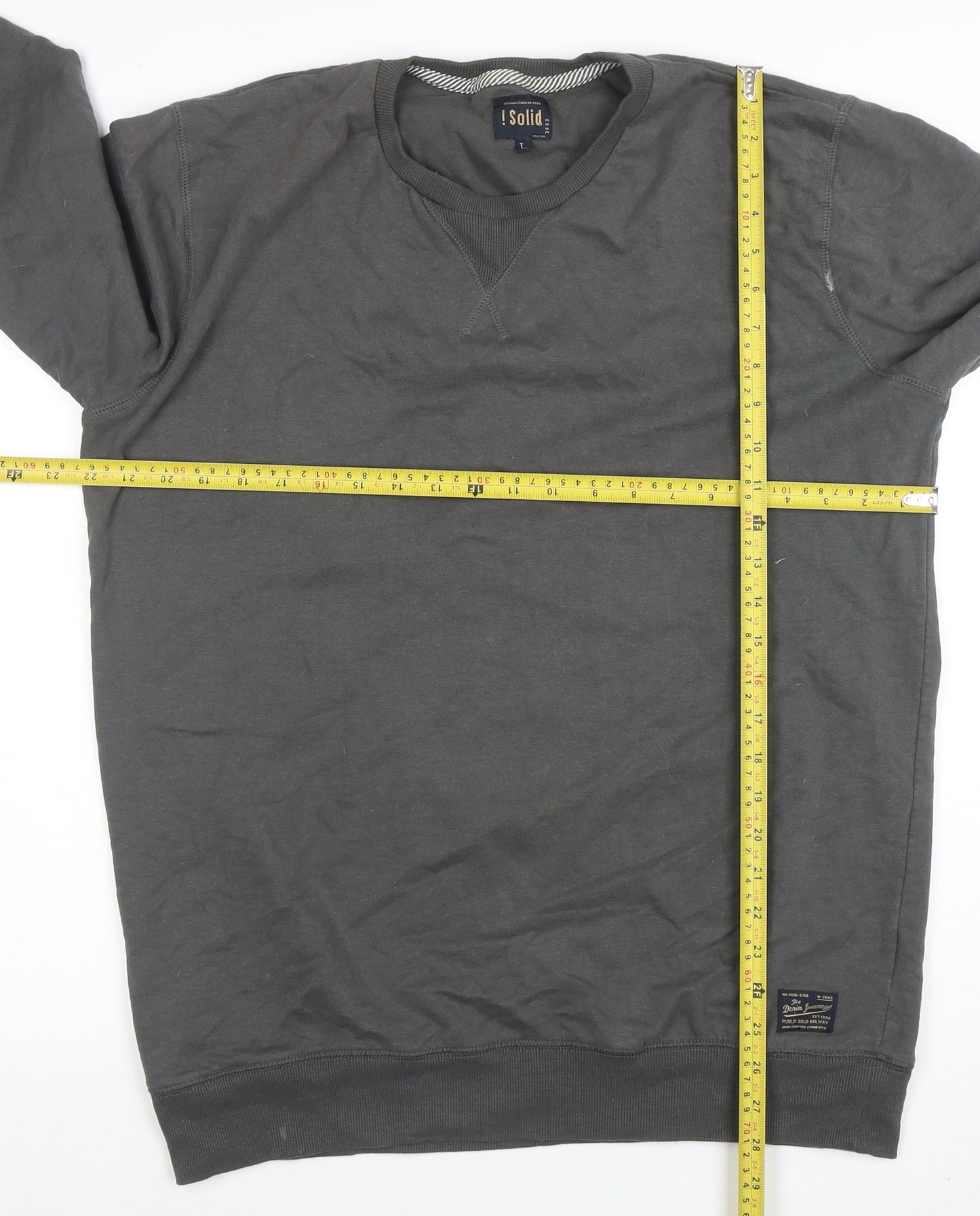 Solid Men's Grey Crew Neck Pullover Sweatshirt Size L