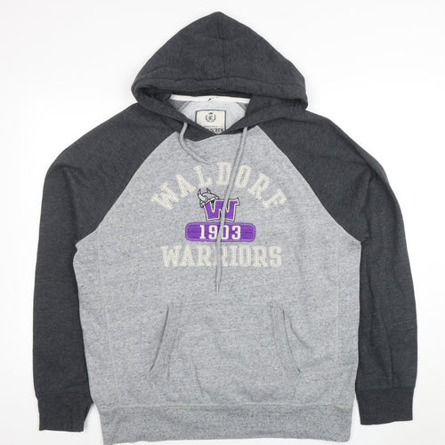 CampusCrew Mens Grey Hoodie Waldorf Warriors L Pullover Cotton Blend