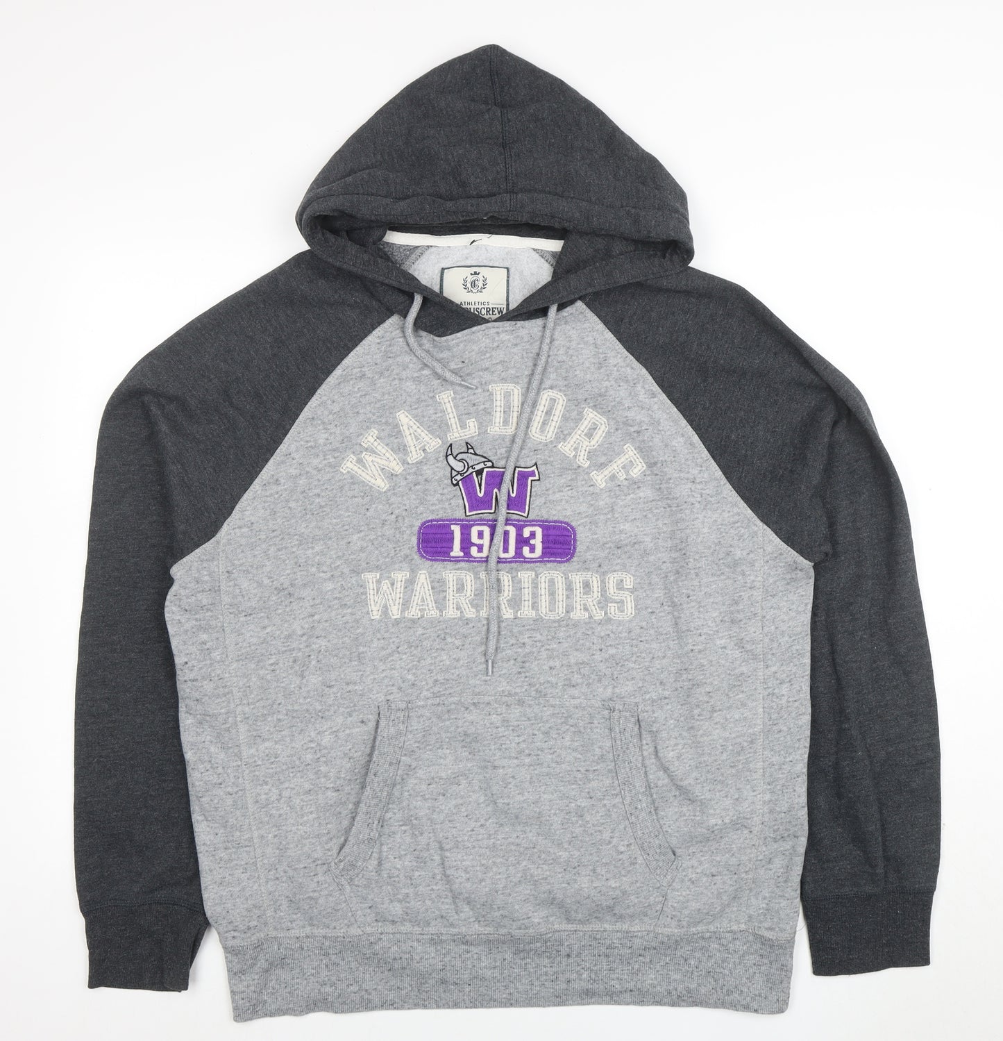 CampusCrew Mens Grey Hoodie Waldorf Warriors L Pullover Cotton Blend
