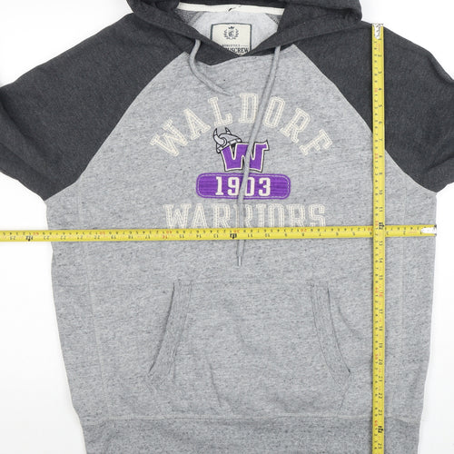 CampusCrew Mens Grey Hoodie Waldorf Warriors L Pullover Cotton Blend