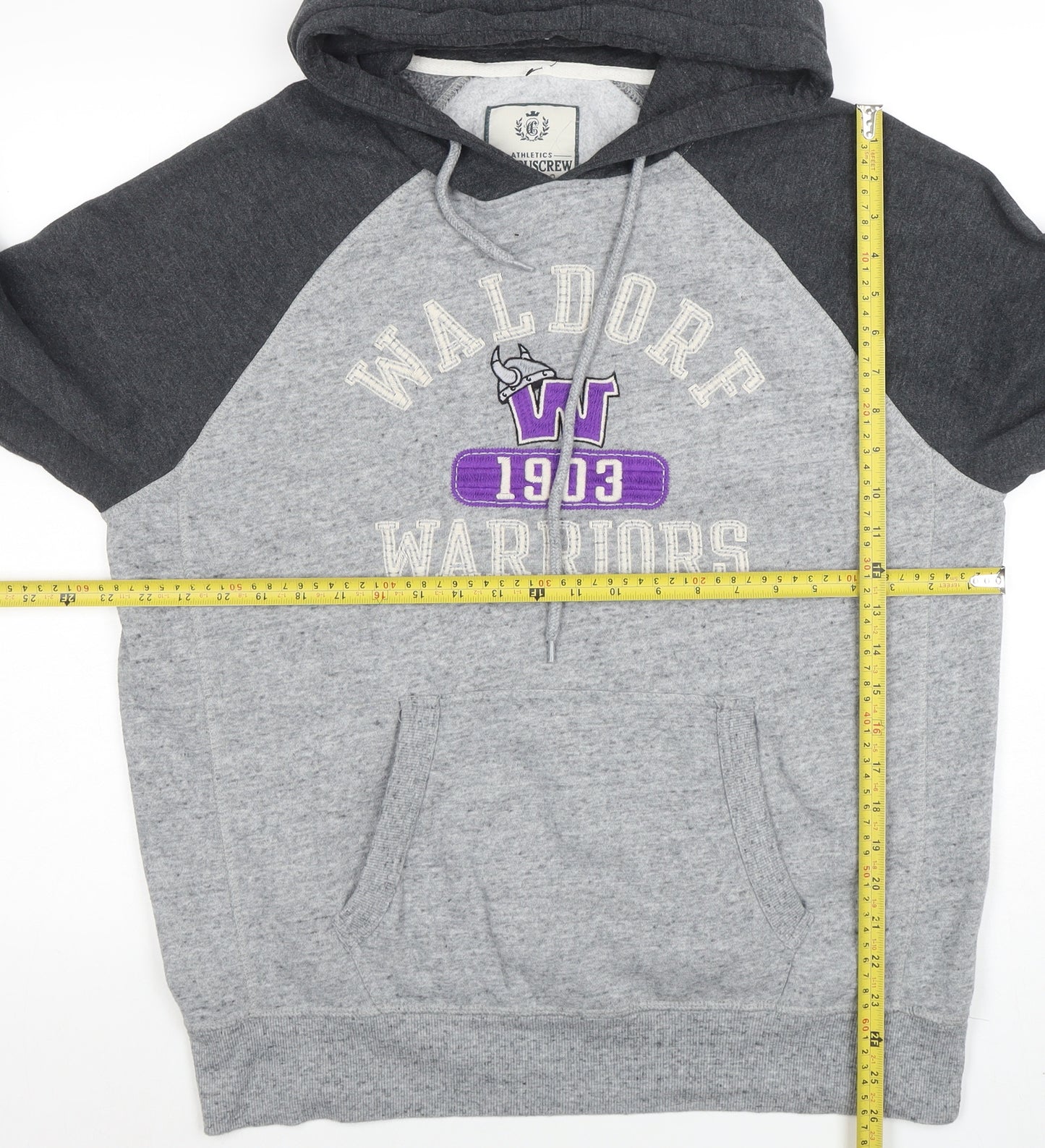 CampusCrew Mens Grey Hoodie Waldorf Warriors L Pullover Cotton Blend