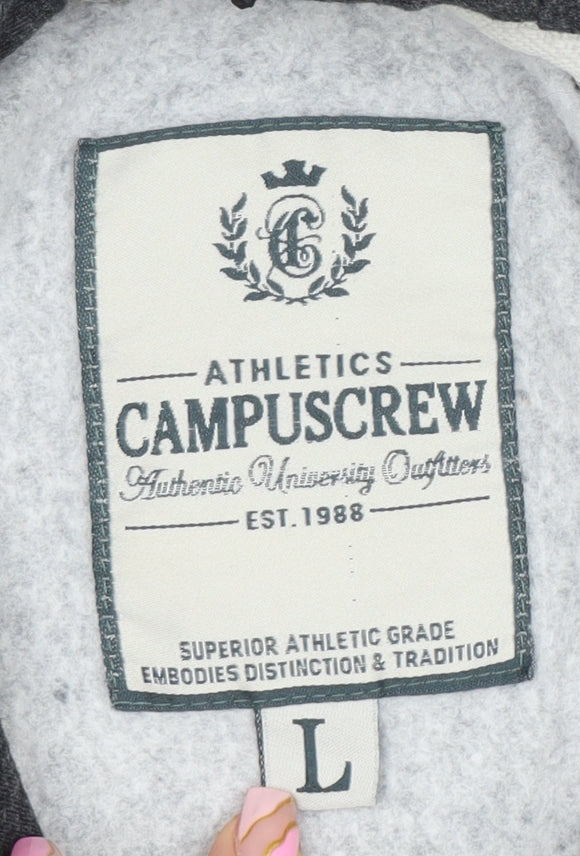 CampusCrew Mens Grey Hoodie Waldorf Warriors L Pullover Cotton Blend