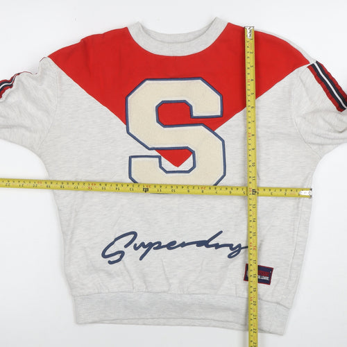 Superdry Womens Grey Red Crew Neck Sweatshirt Size S Varsity Style