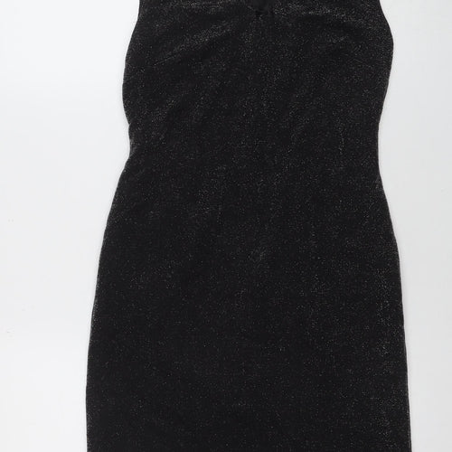 Dorothy Perkins Petites Black Glitter Bodycon Dress Size 12