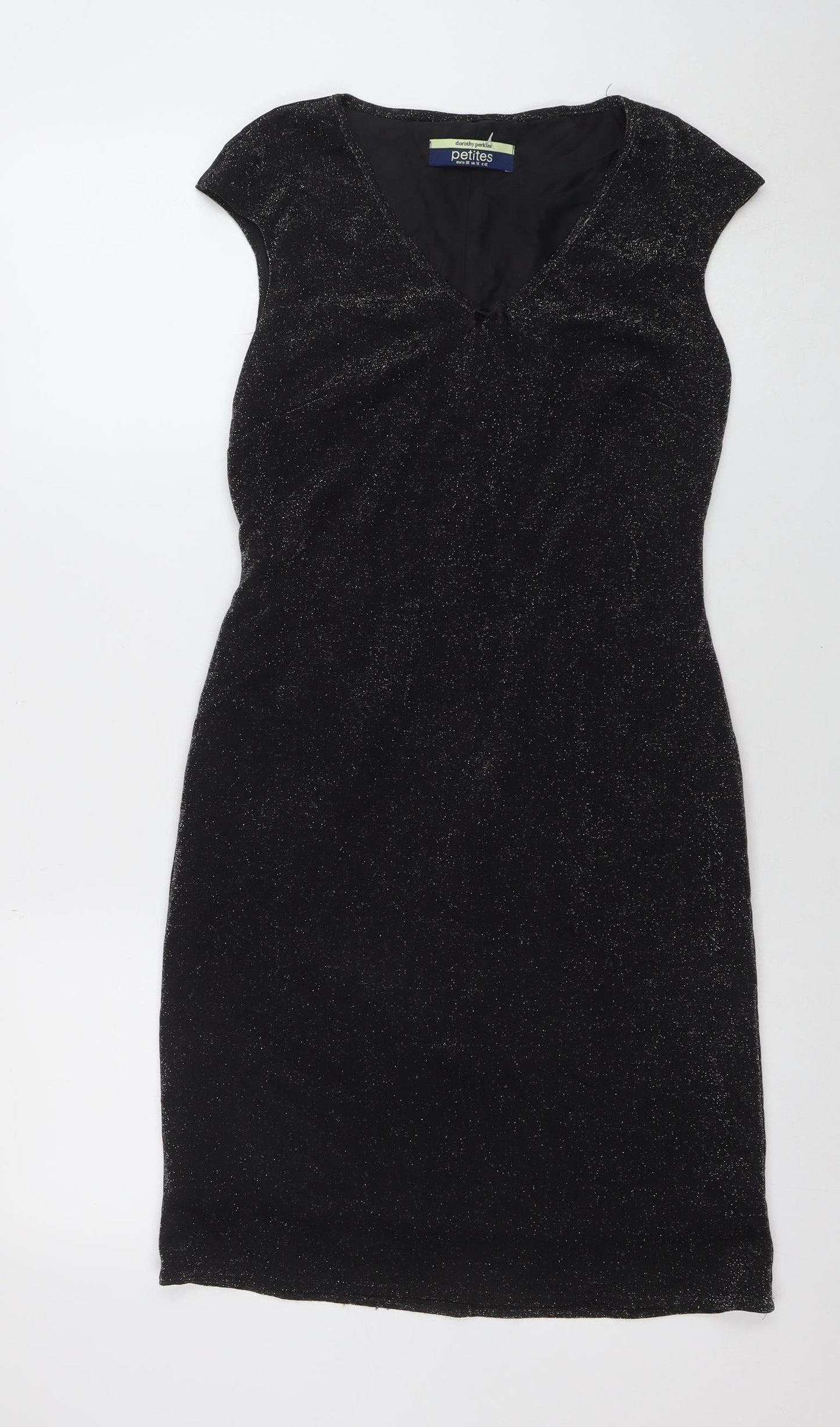 Dorothy Perkins Petites Black Glitter Bodycon Dress Size 12