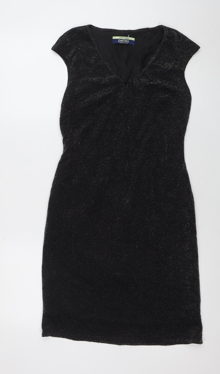 Dorothy Perkins Petites Black Glitter Bodycon Dress Size 12