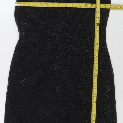 Dorothy Perkins Petites Black Glitter Bodycon Dress Size 12