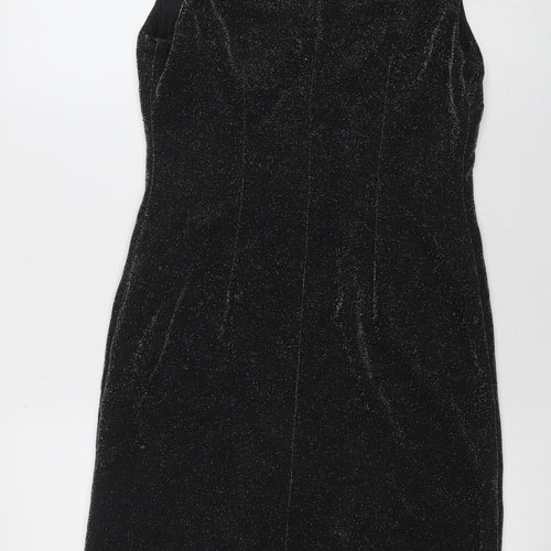 Dorothy Perkins Petites Black Glitter Bodycon Dress Size 12