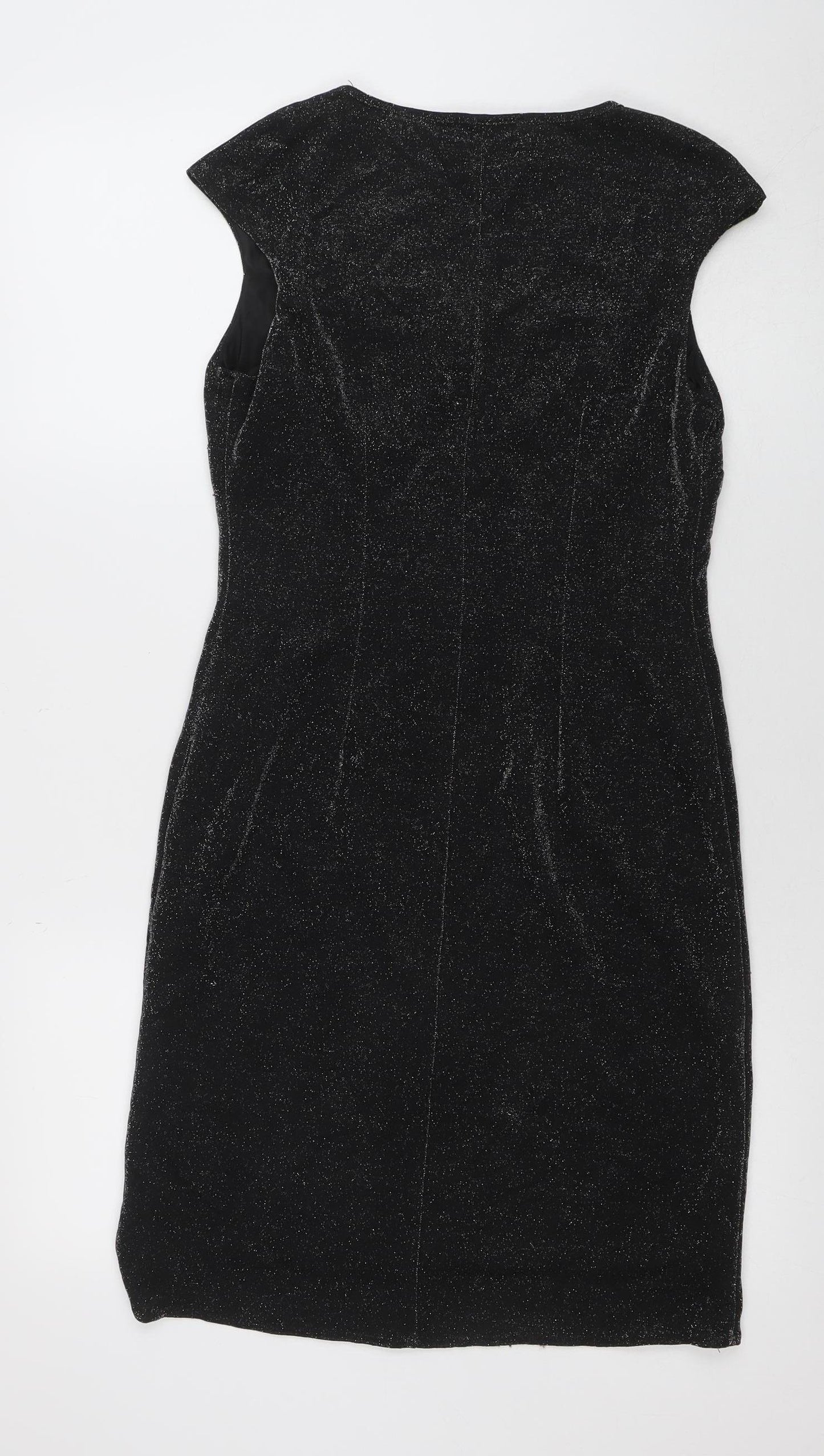 Dorothy Perkins Petites Black Glitter Bodycon Dress Size 12