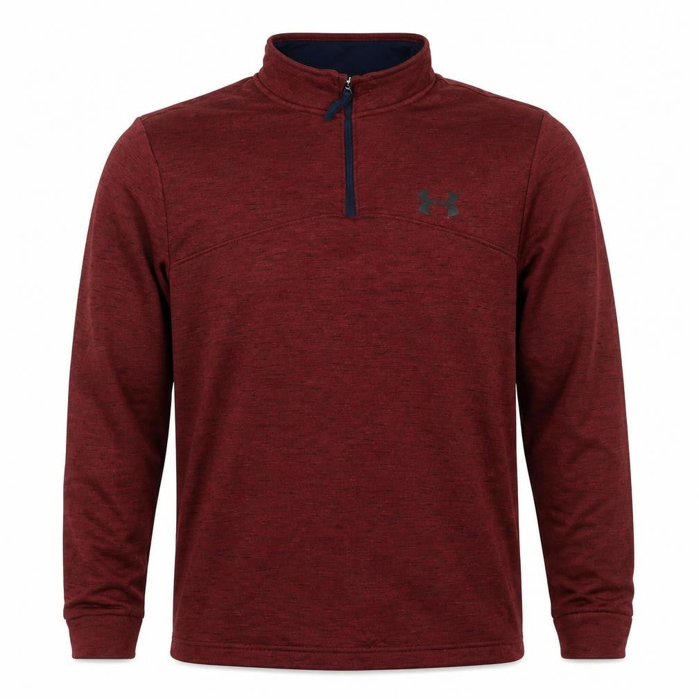 Front view of Under Armour women’s red 1/4 zip loose fit sweatshirt, size L