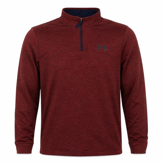 Front view of Under Armour women’s red 1/4 zip loose fit sweatshirt, size L