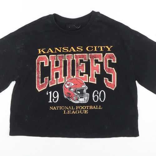 Marks and Spencer Girls Black Kansas City Chiefs Cropped T-Shirt 7 Years