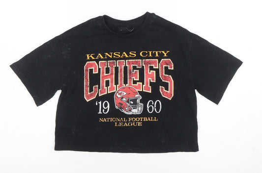 Marks and Spencer Girls Black Kansas City Chiefs Cropped T-Shirt 7 Years